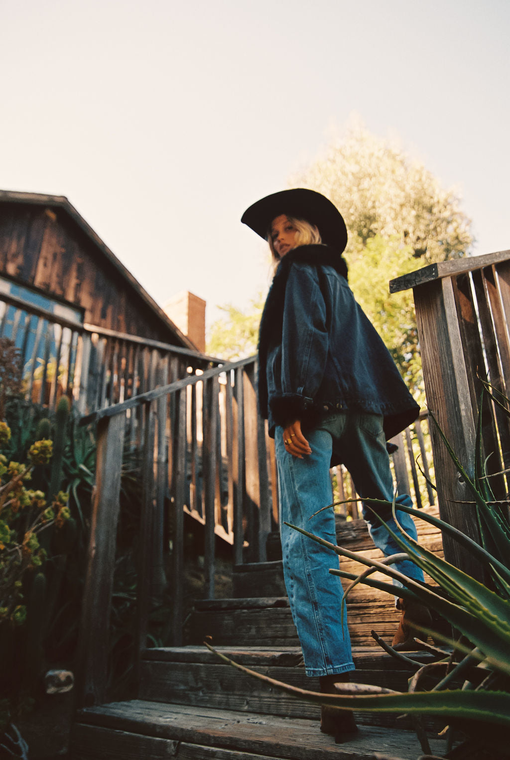 Rylee Black Denim Jacket With Faux Fur Trim