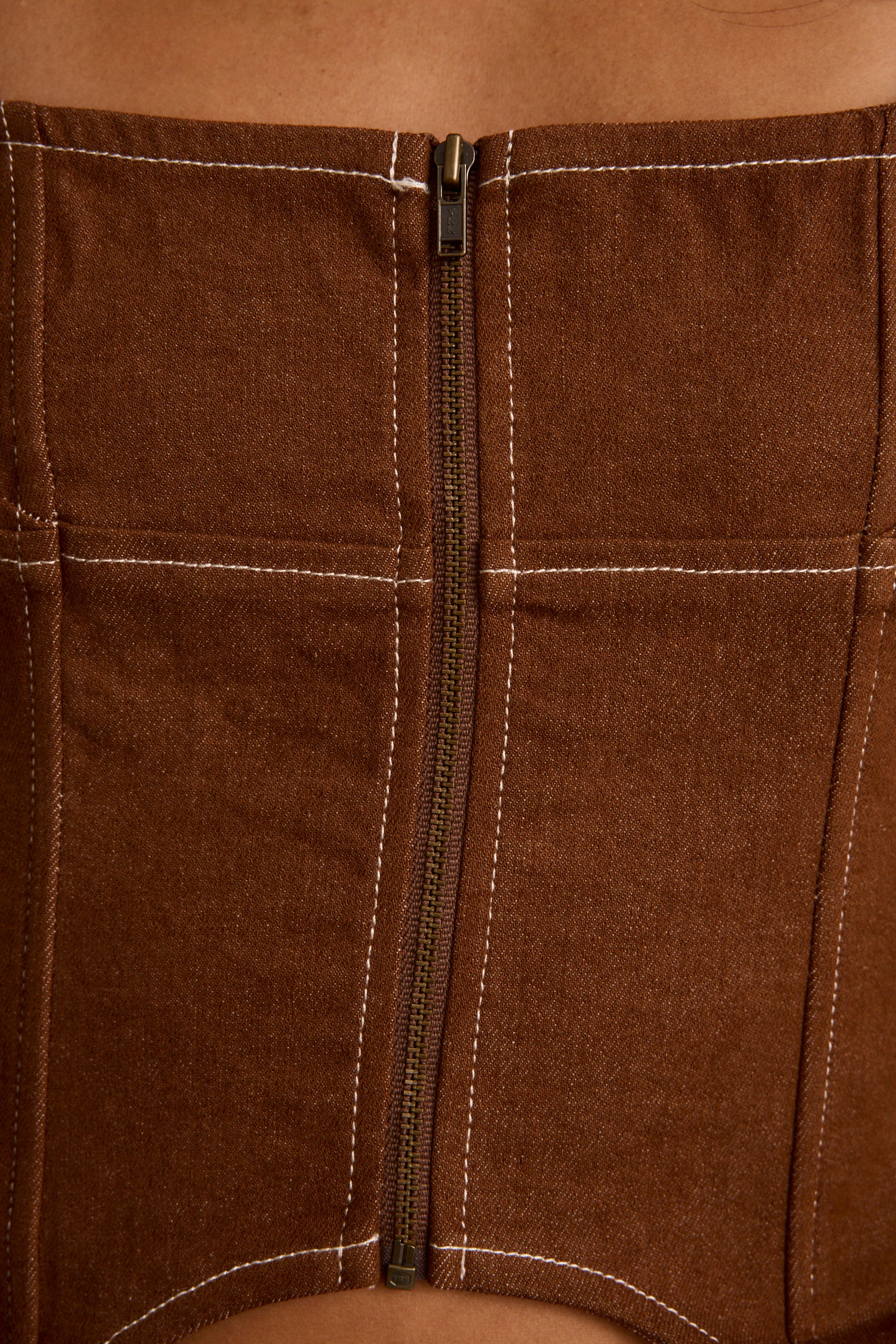 Sabine Brown Zip Front Corset Tank