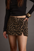 Detail shot of the Sahara Leopard Micro Mini Skirt highlighting the design elements.