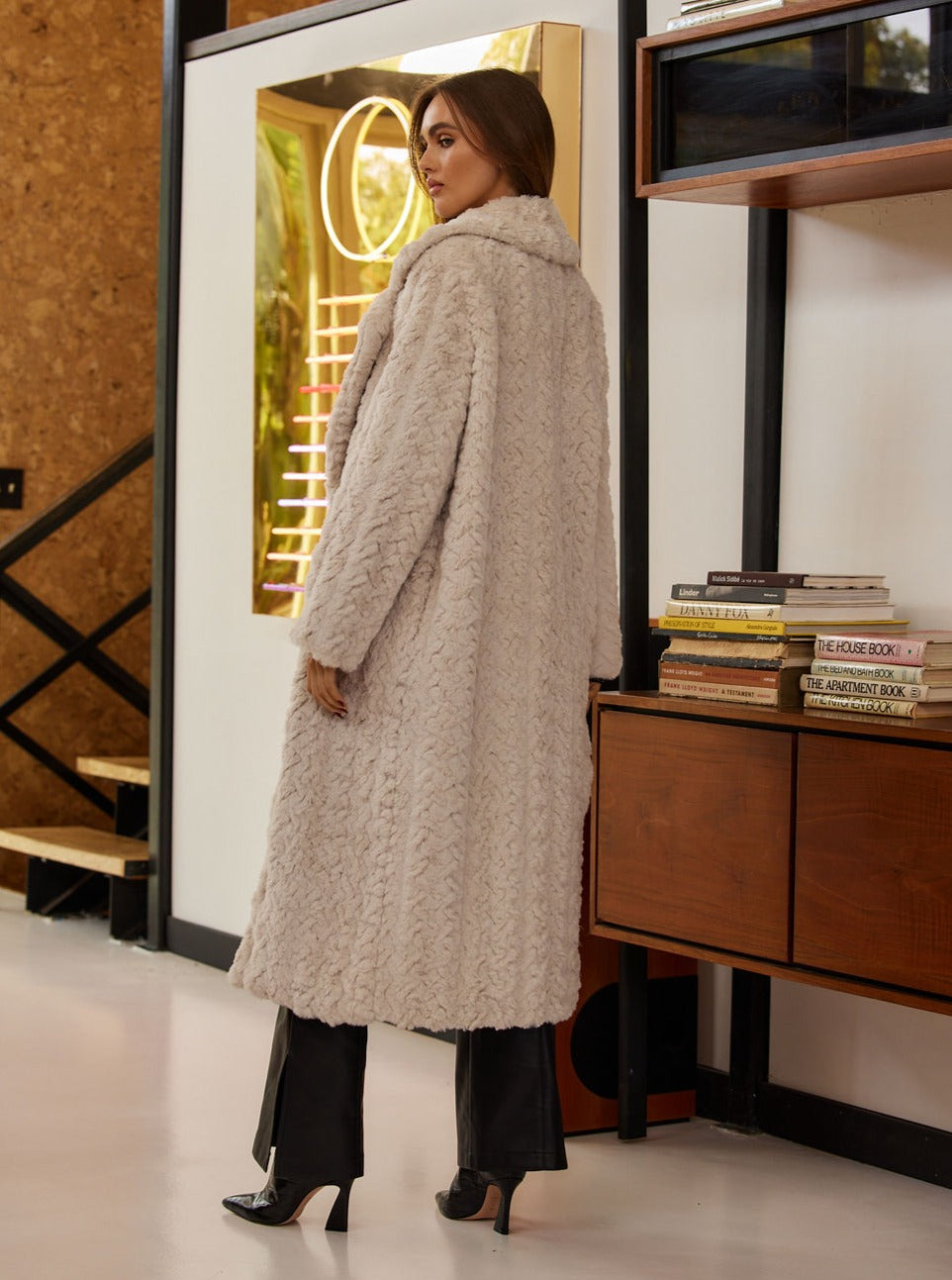 Product view of the Sasha Cream Floor Length Coat showcasing versatility and wearability.
