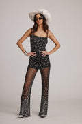 Shania Black Mesh Rhinestone Jumpsuit