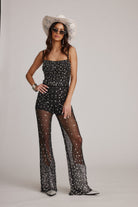 Shania Black Mesh Rhinestone Jumpsuit
