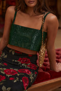 Shira Emerald Rhinestone Crop Top