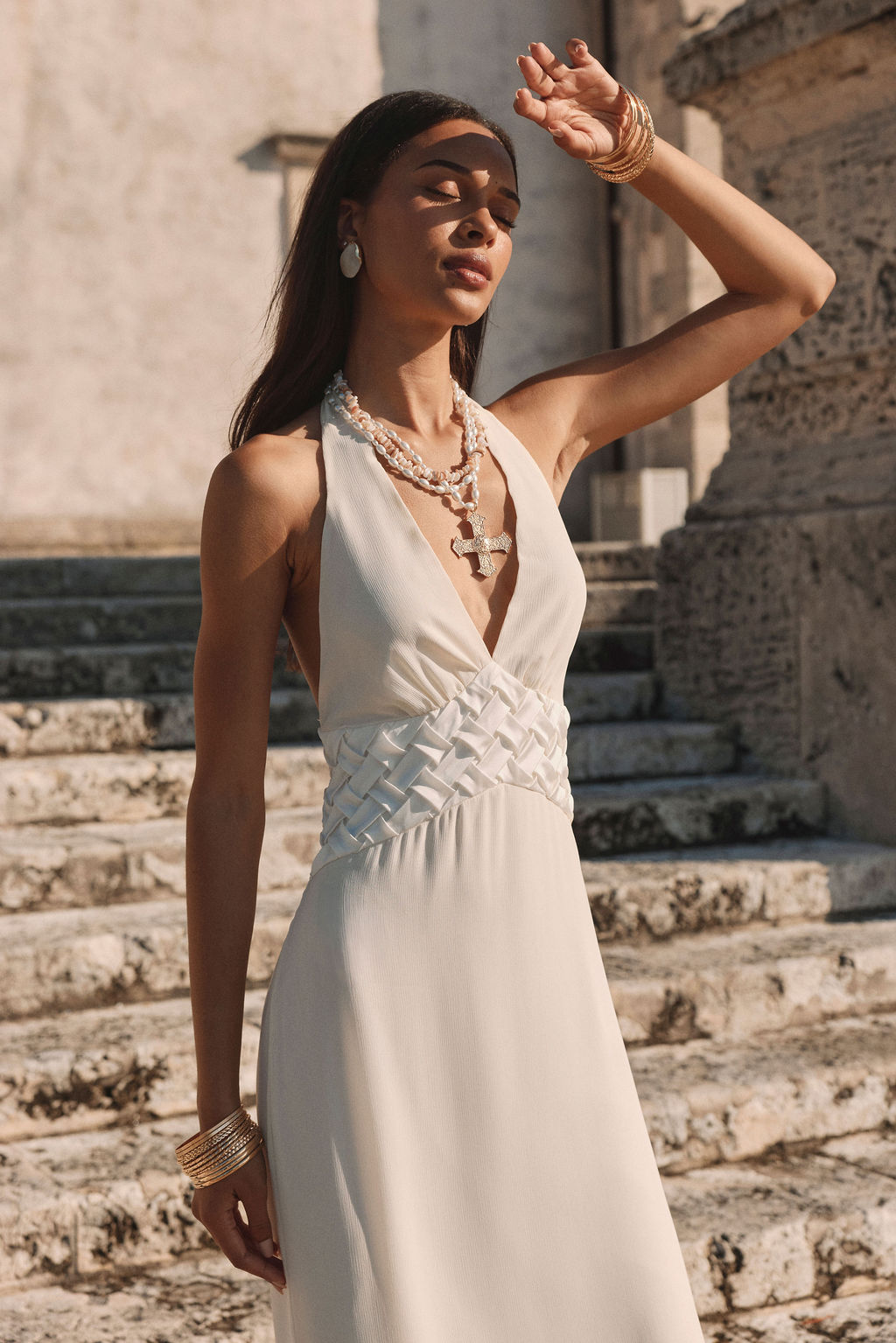 tallow halter midi dress Penelope White Halter Midi Dress