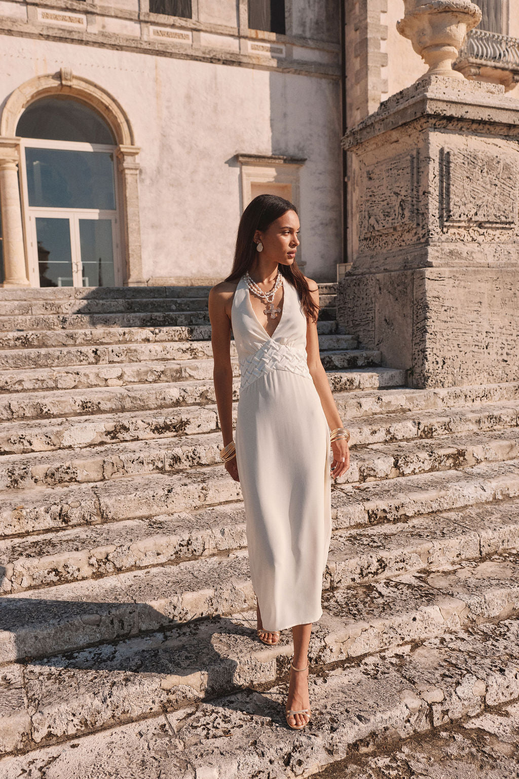 white halter midi dress Penelope White Halter Midi Dress
