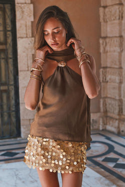 Zuma Olive Satin Scarf Top