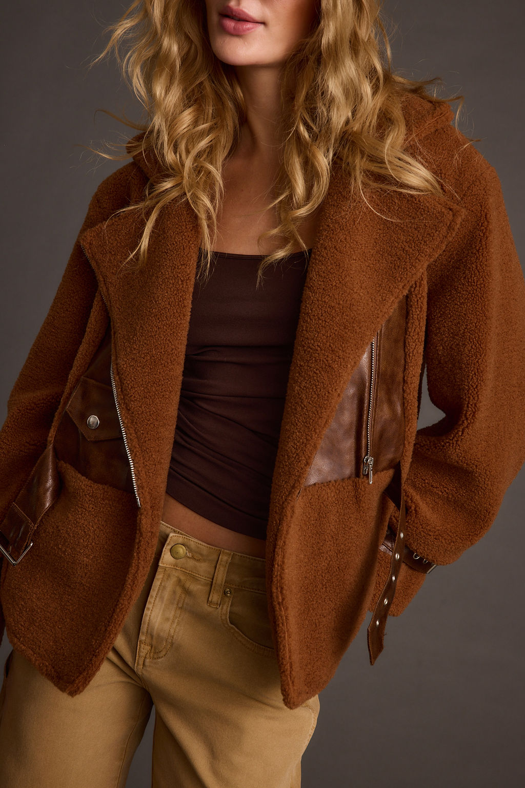 Slater Mocha Moto Sherpa Coat