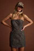 Smokeshow Embroidered Vegan Leather Strapless Mini Dress