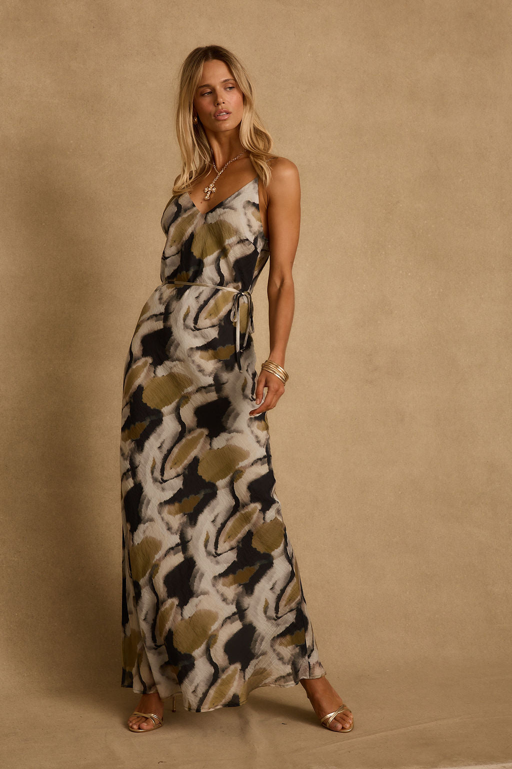 Solmar Olive Abstract Maxi Dress