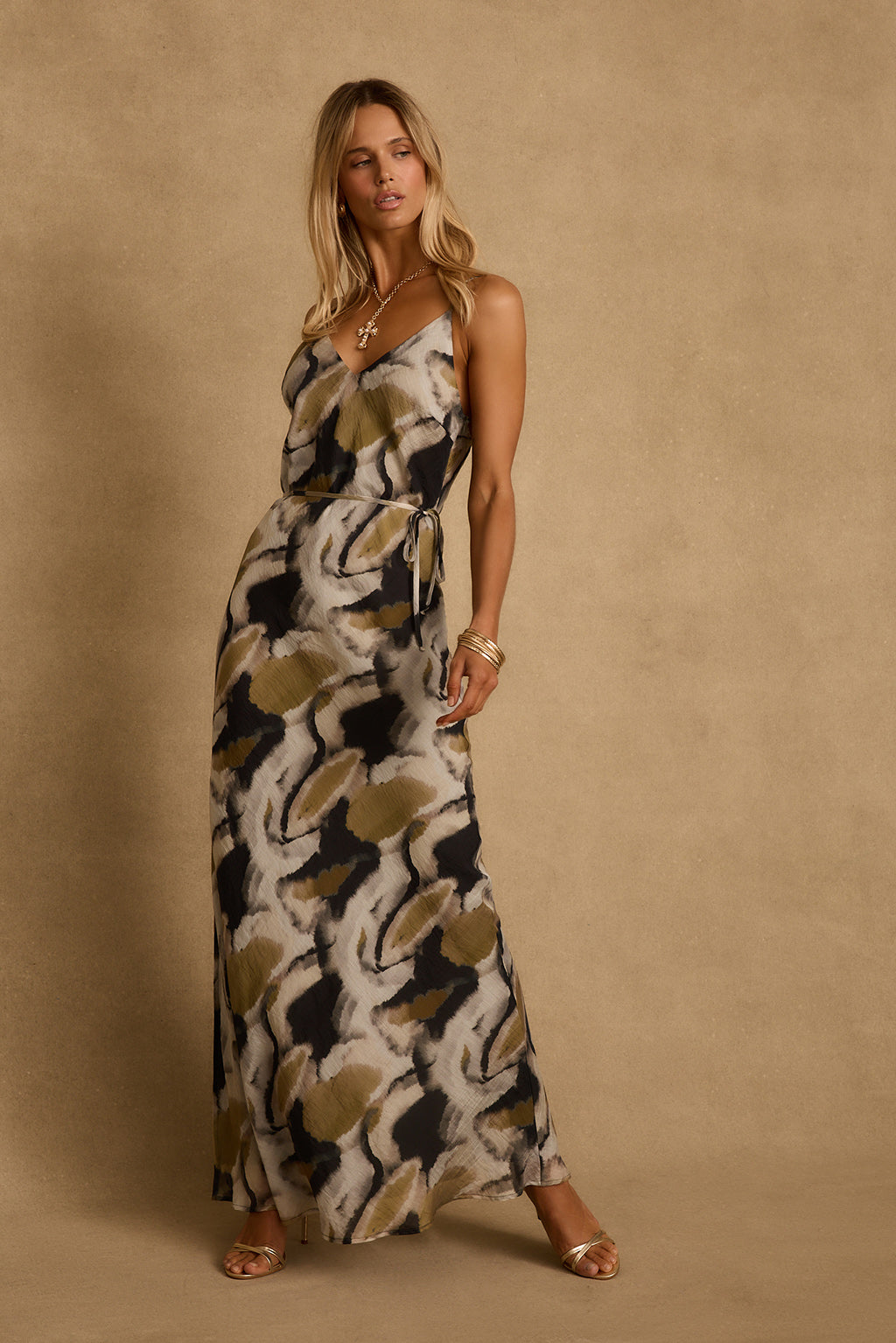 Solmar Olive Abstract Maxi Dress