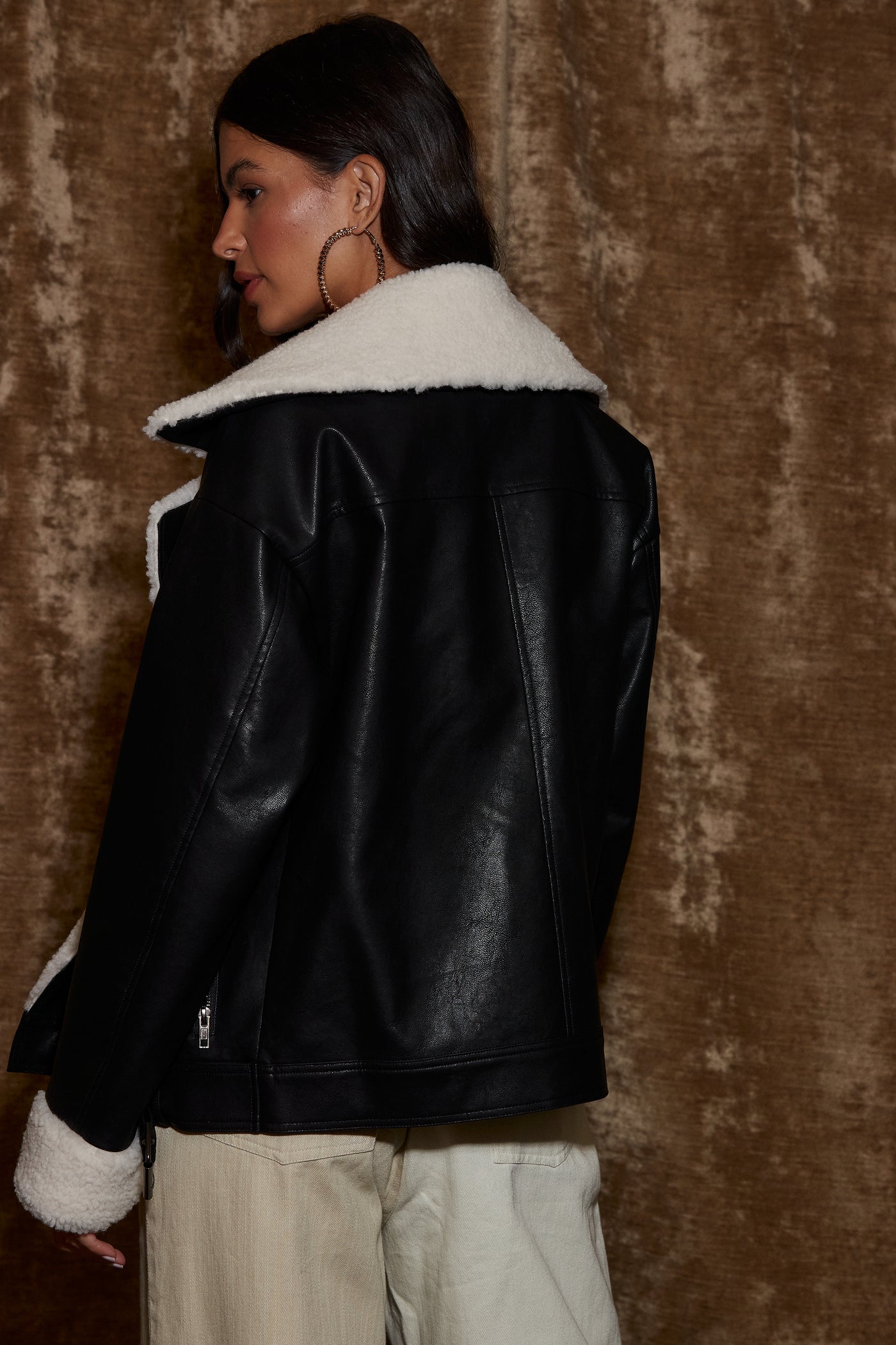 Starla Black Vegan Leather Sherpa Jacket