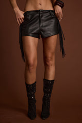 Steele Black Vegan Leather Fringe Shorts