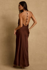 Fina Mocha Satin Maxi Dress