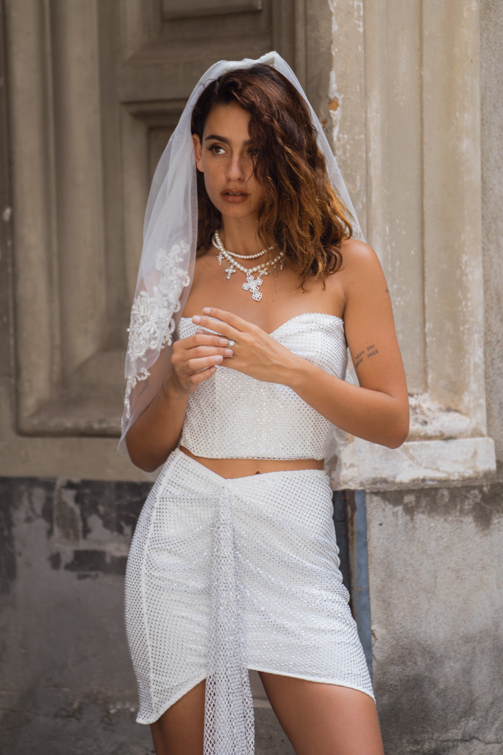 Sabrina Rhinestone Mesh Mini Skirt