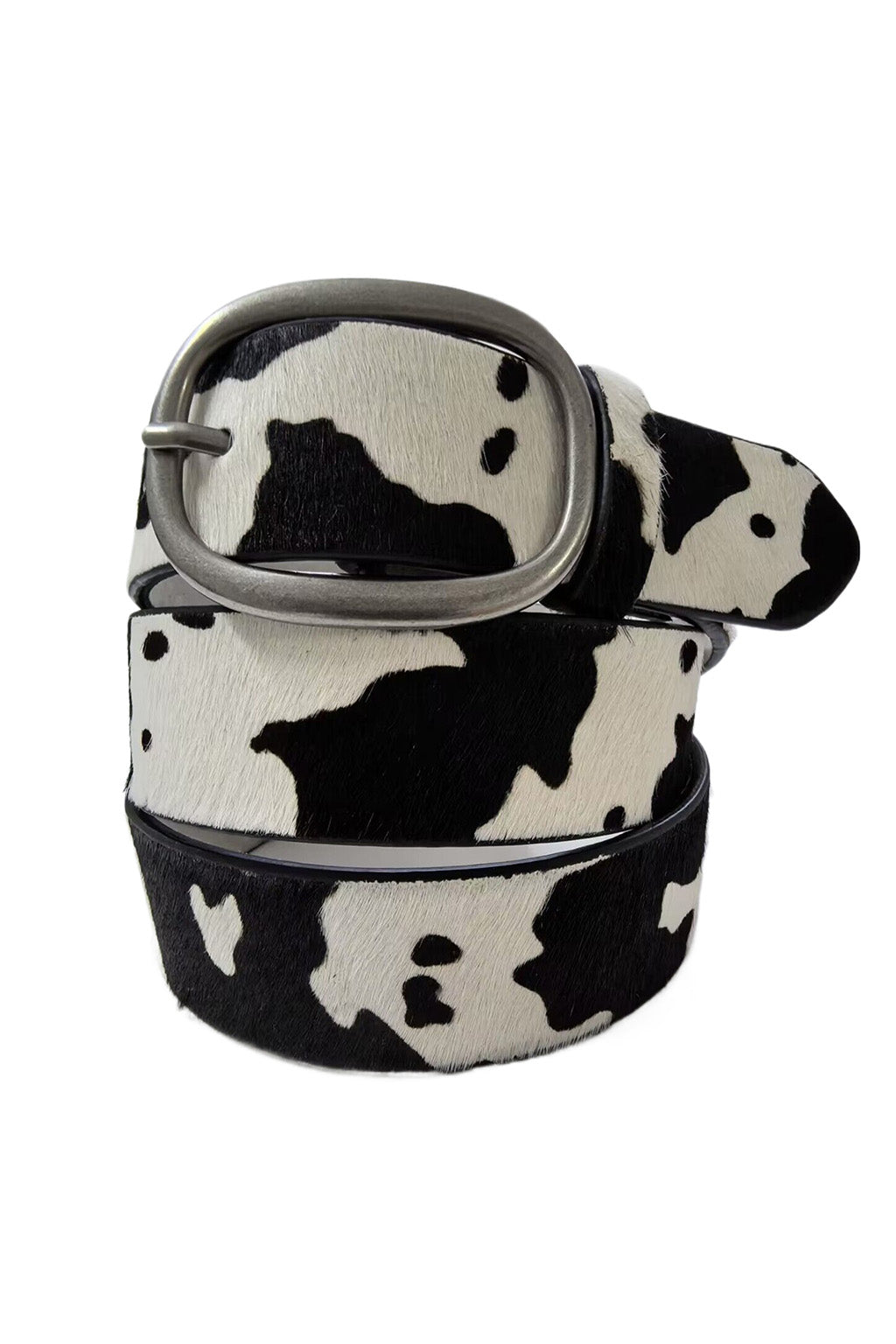 Saddle Black and White Cow Print Genuine Leather Belt