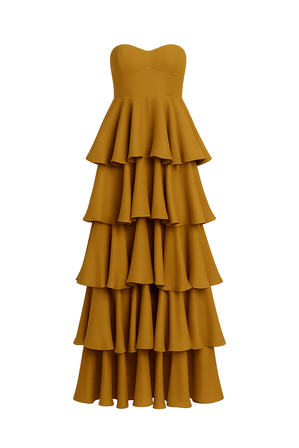 Alternate angle of the gold maxi dress highlighting the overall design.