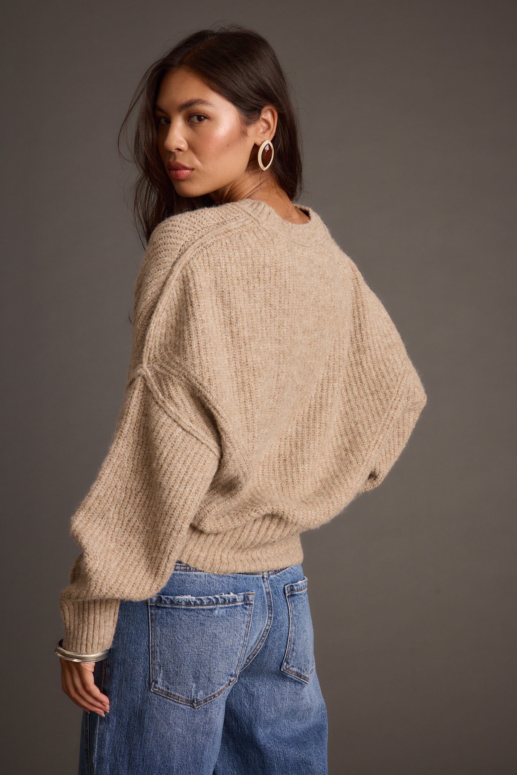 Product view of the Shae Taupe Pullover Sweater showcasing versatility and wearability.