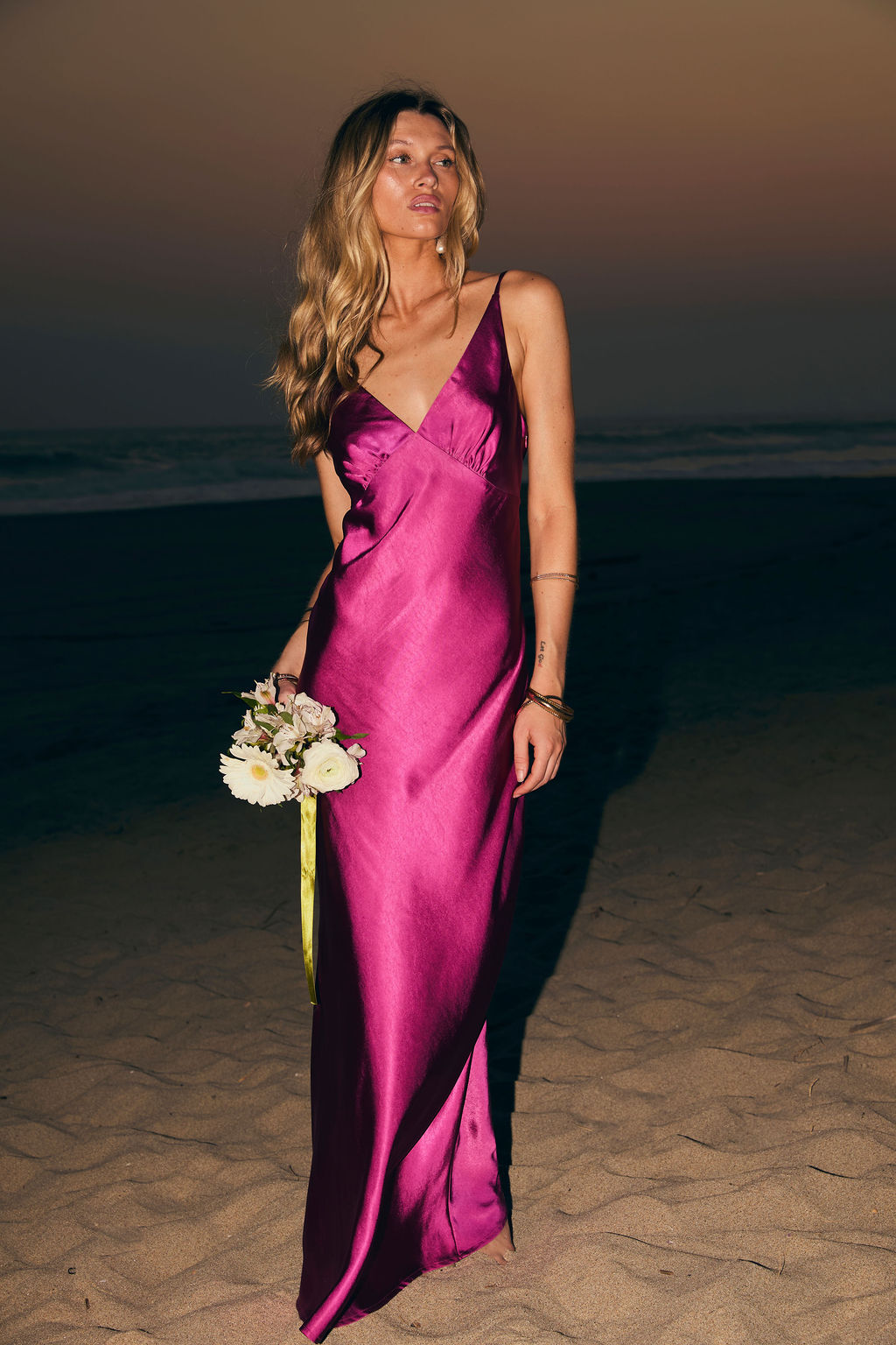 Mirabella Fuchsia Satin Maxi Dress