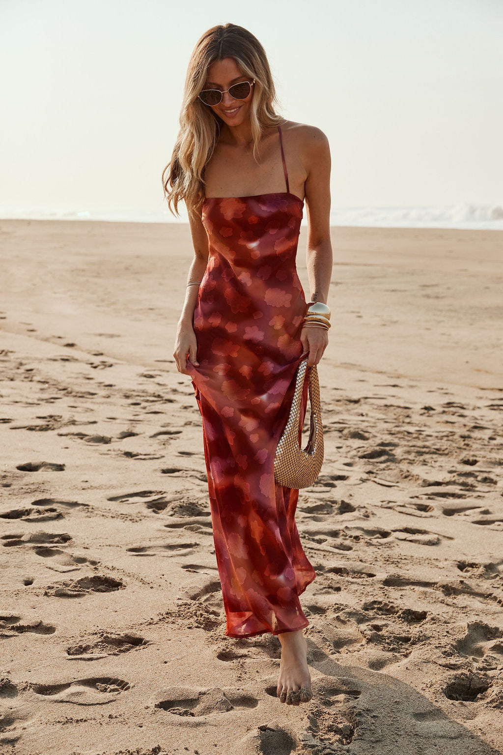 Maris Plum Floral Maxi Dress - L Size - Women's Dresses