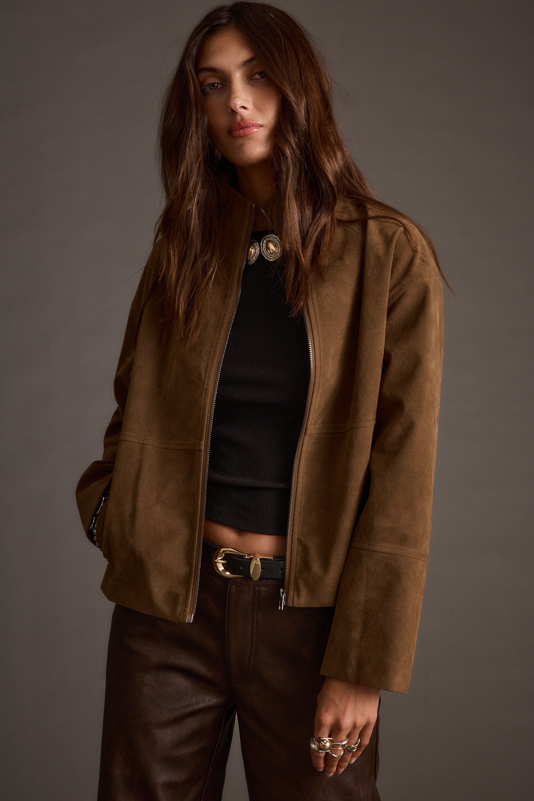 Sienna Brown Vegan Suede Jacket