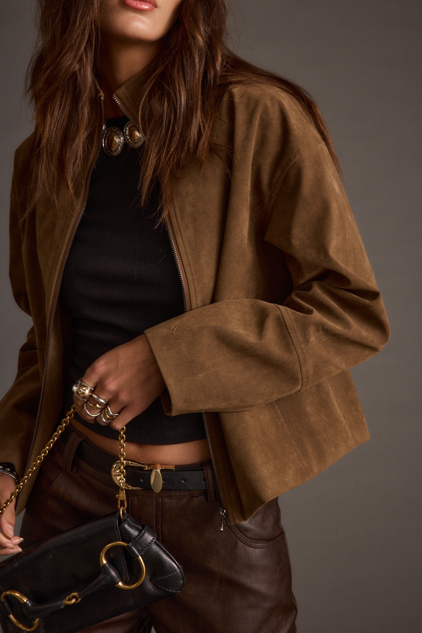 Sienna Brown Vegan Suede Jacket