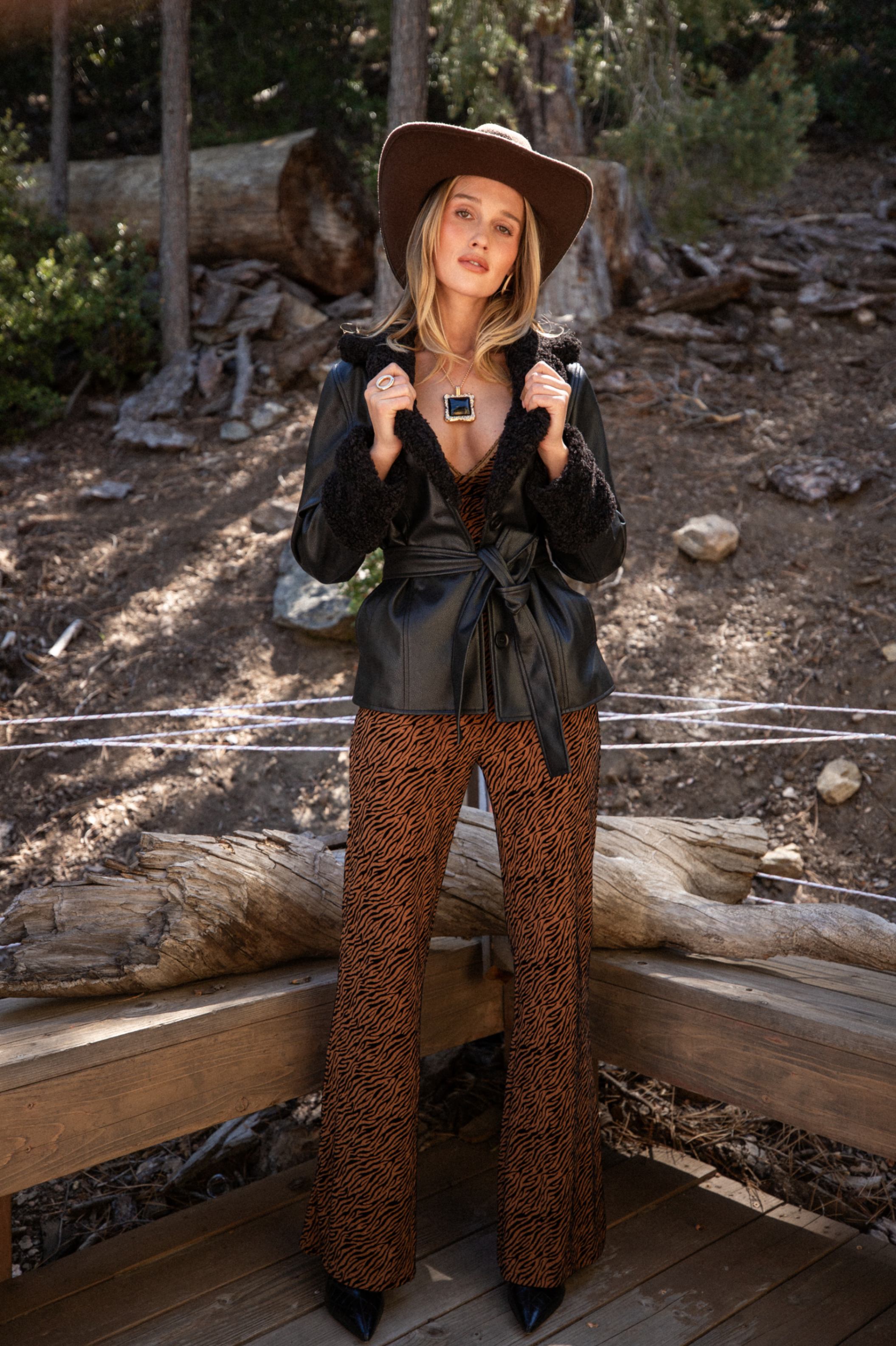 Silver Springs Cognac Zebra Flare Pants