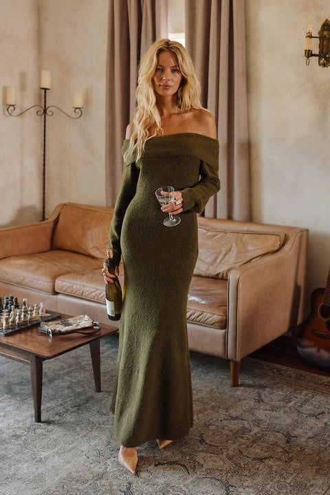 open lace back dress Dark Olive Sweater for Women main image 0