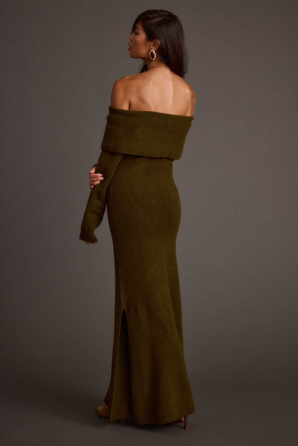 Simone Dark Olive Sweater Maxi Dress
