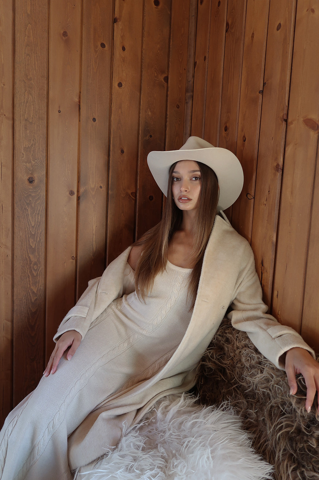 Rowan Cream Cable Knit Maxi Dress - M Size - Women's Dresses