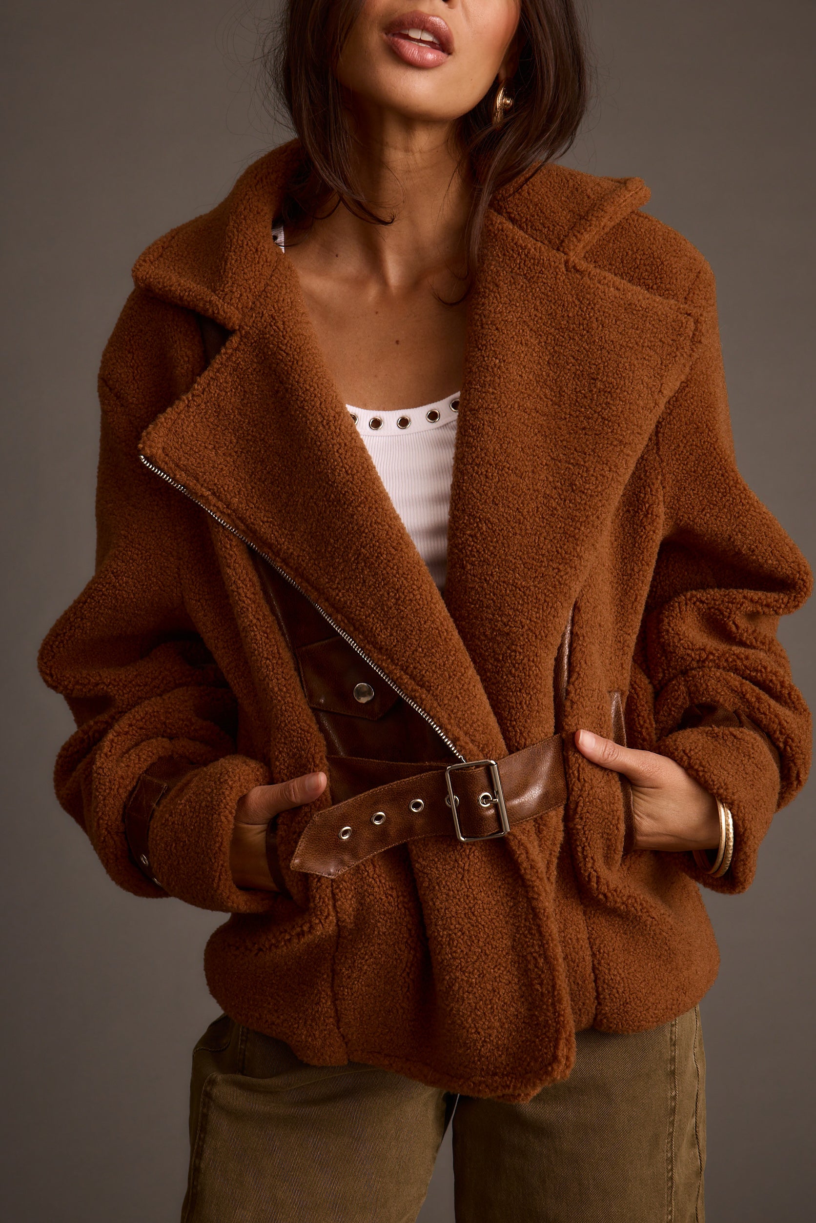新品 ohotoro mixed tube knit mocha Slater Mocha Moto Sherpa Coat – 12th Tribe