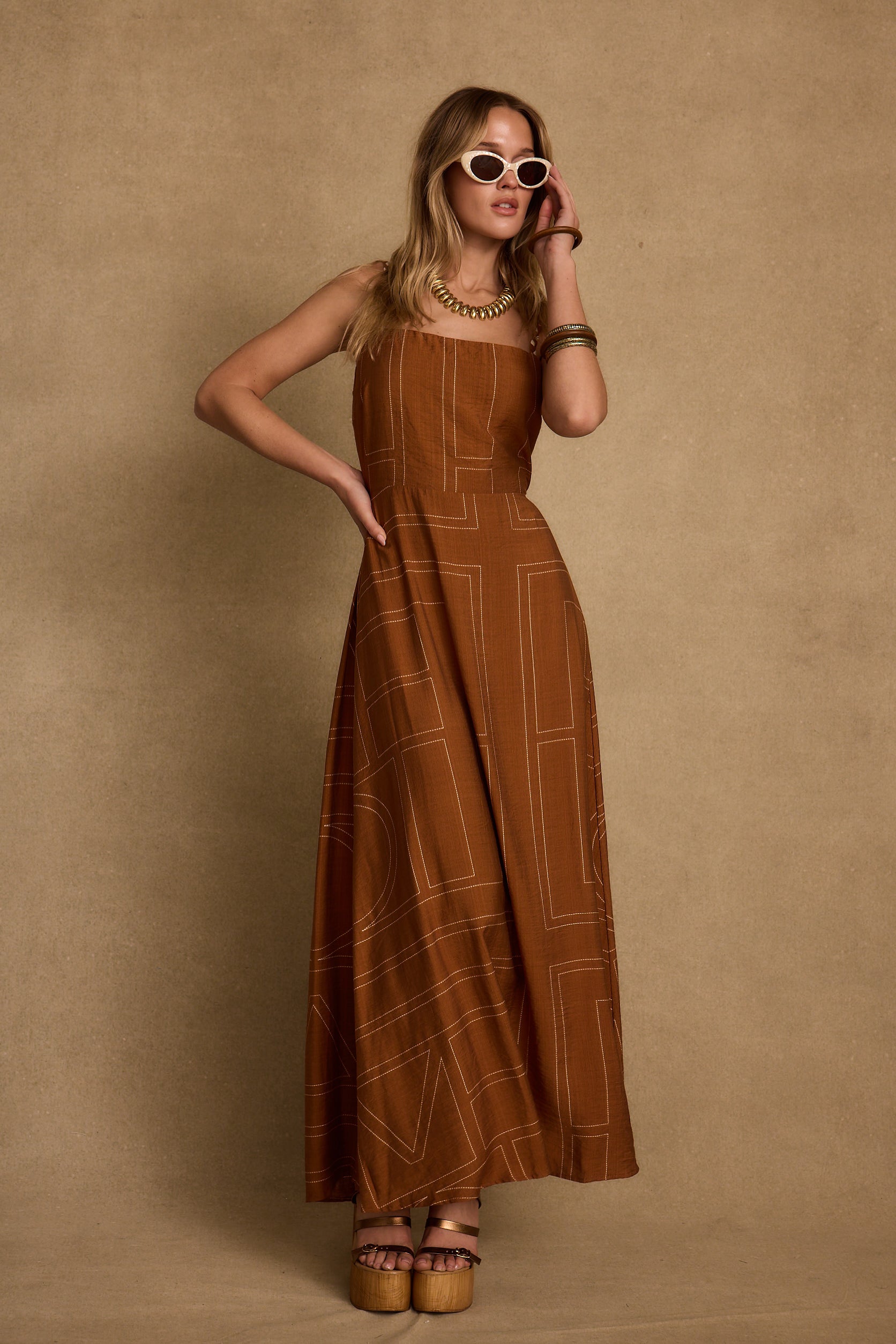 Sol Terracotta Abstract Maxi Dress