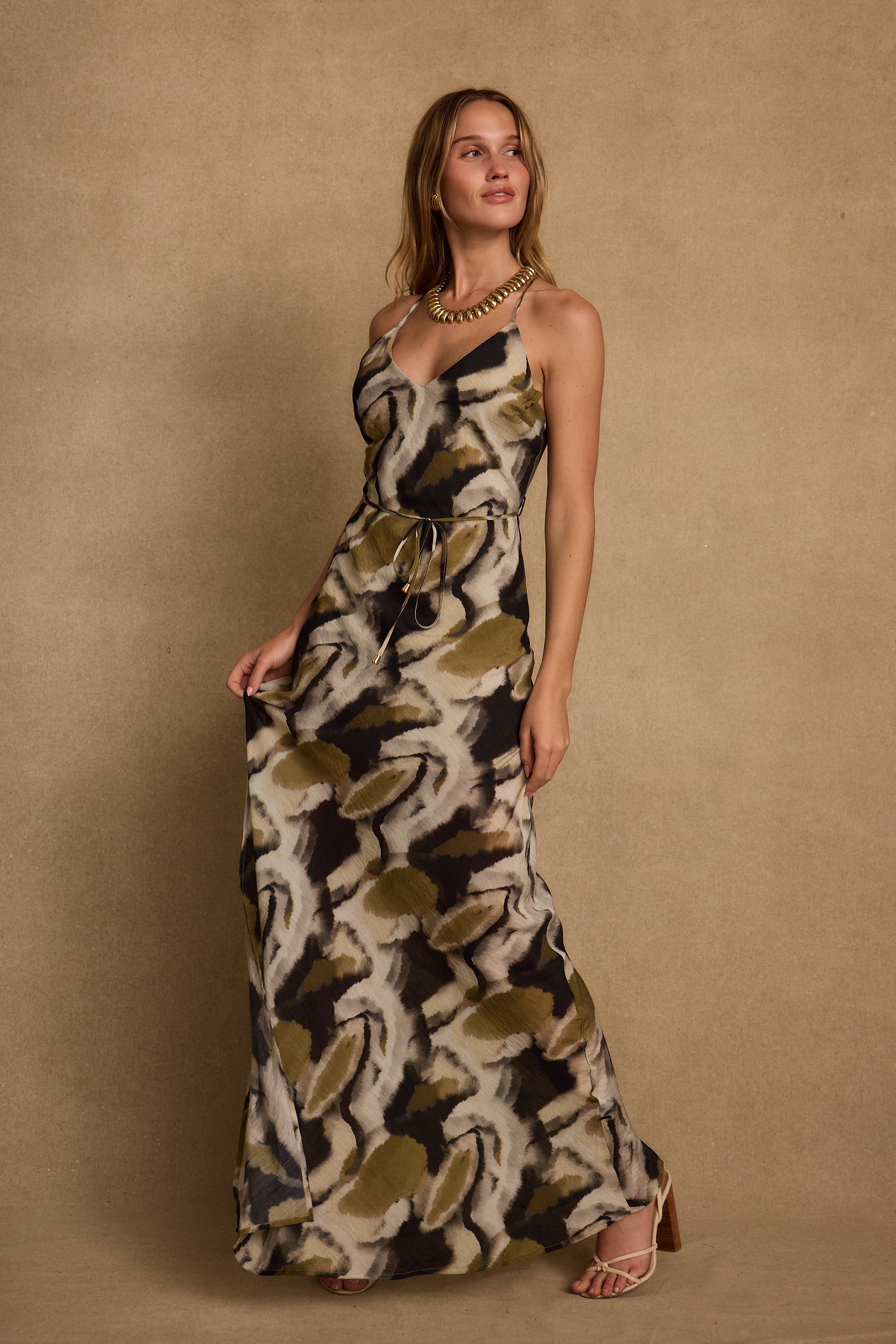 Solmar Olive Abstract Maxi Dress