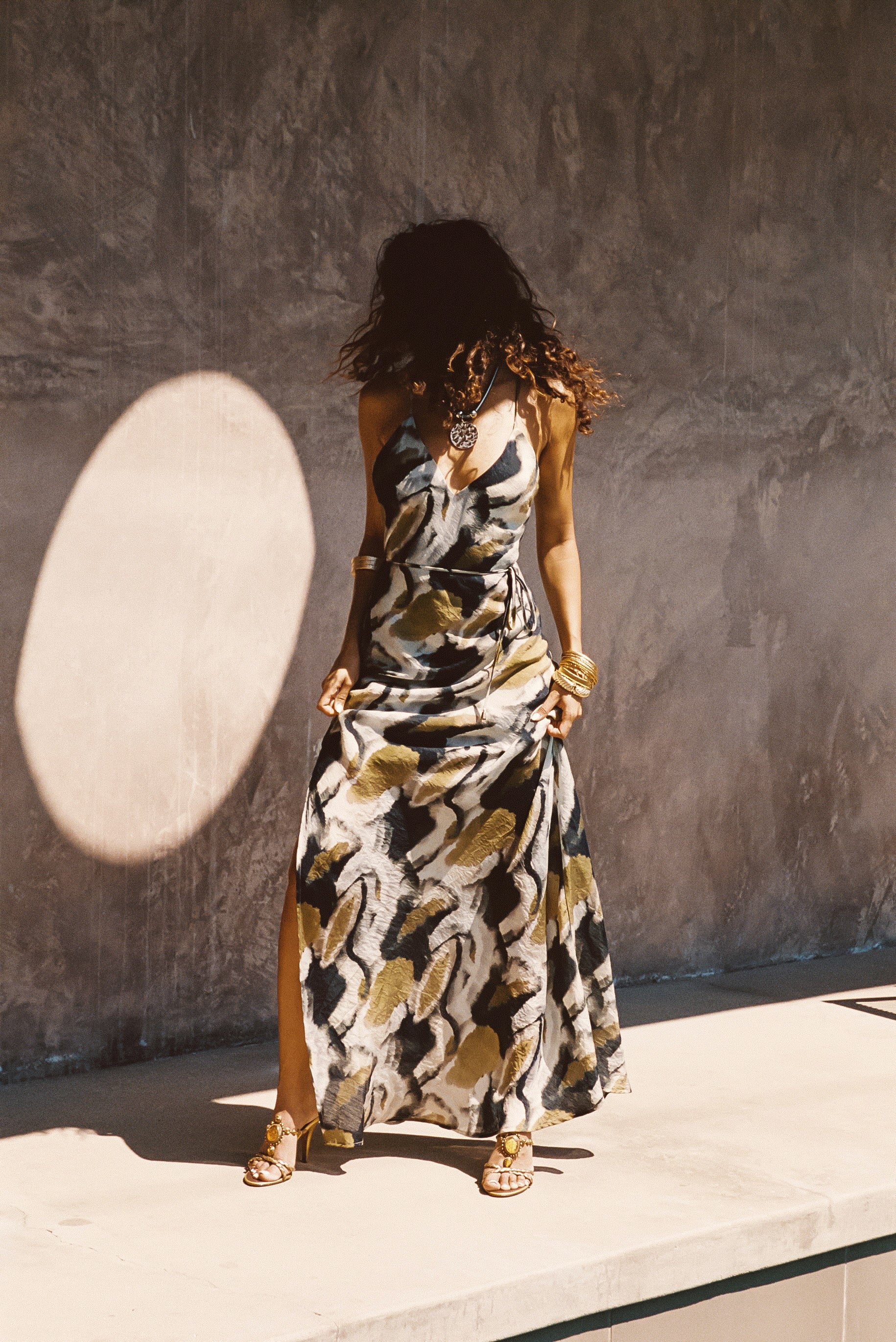 Solmar Olive Abstract Maxi Dress