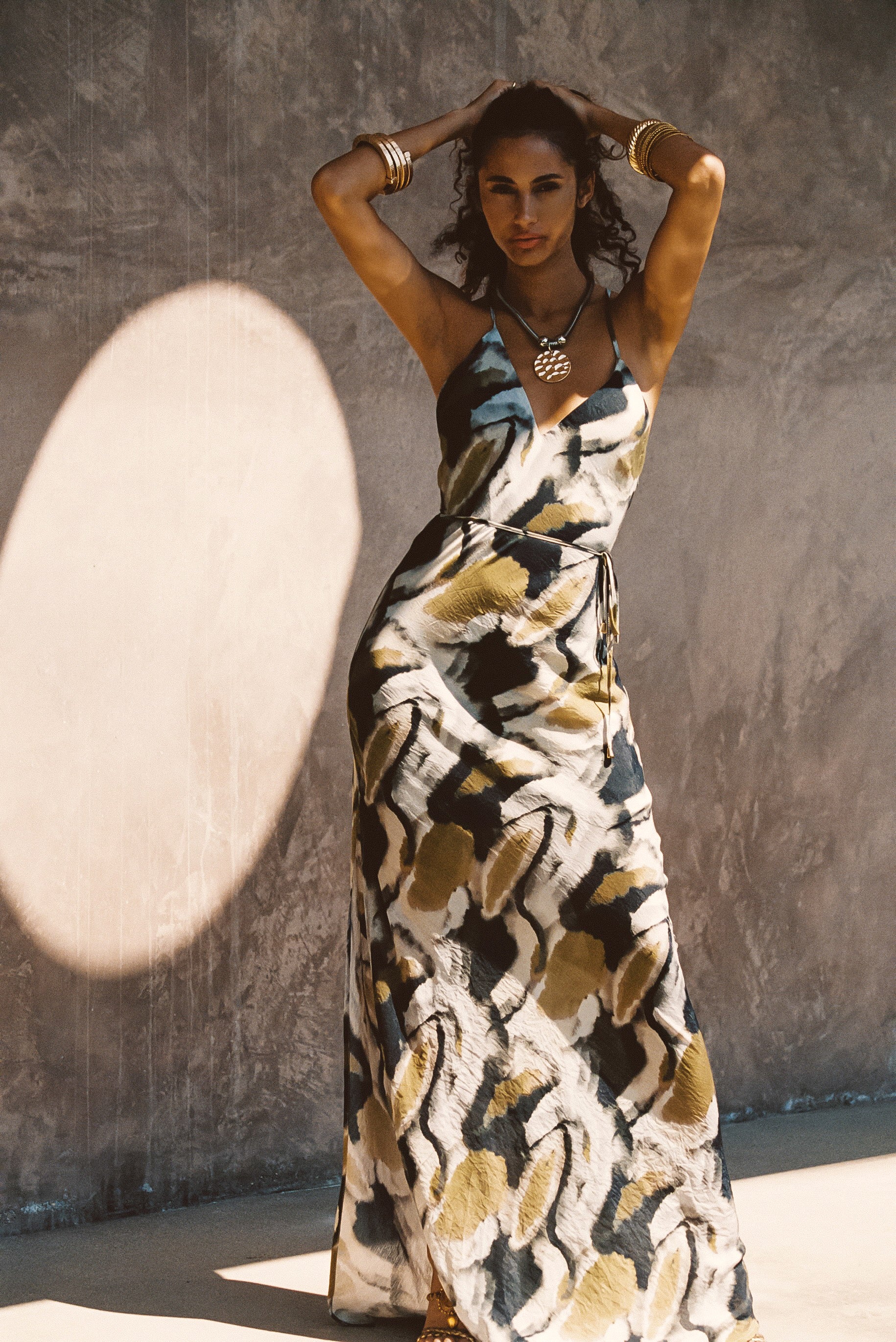 Solmar Olive Abstract Maxi Dress