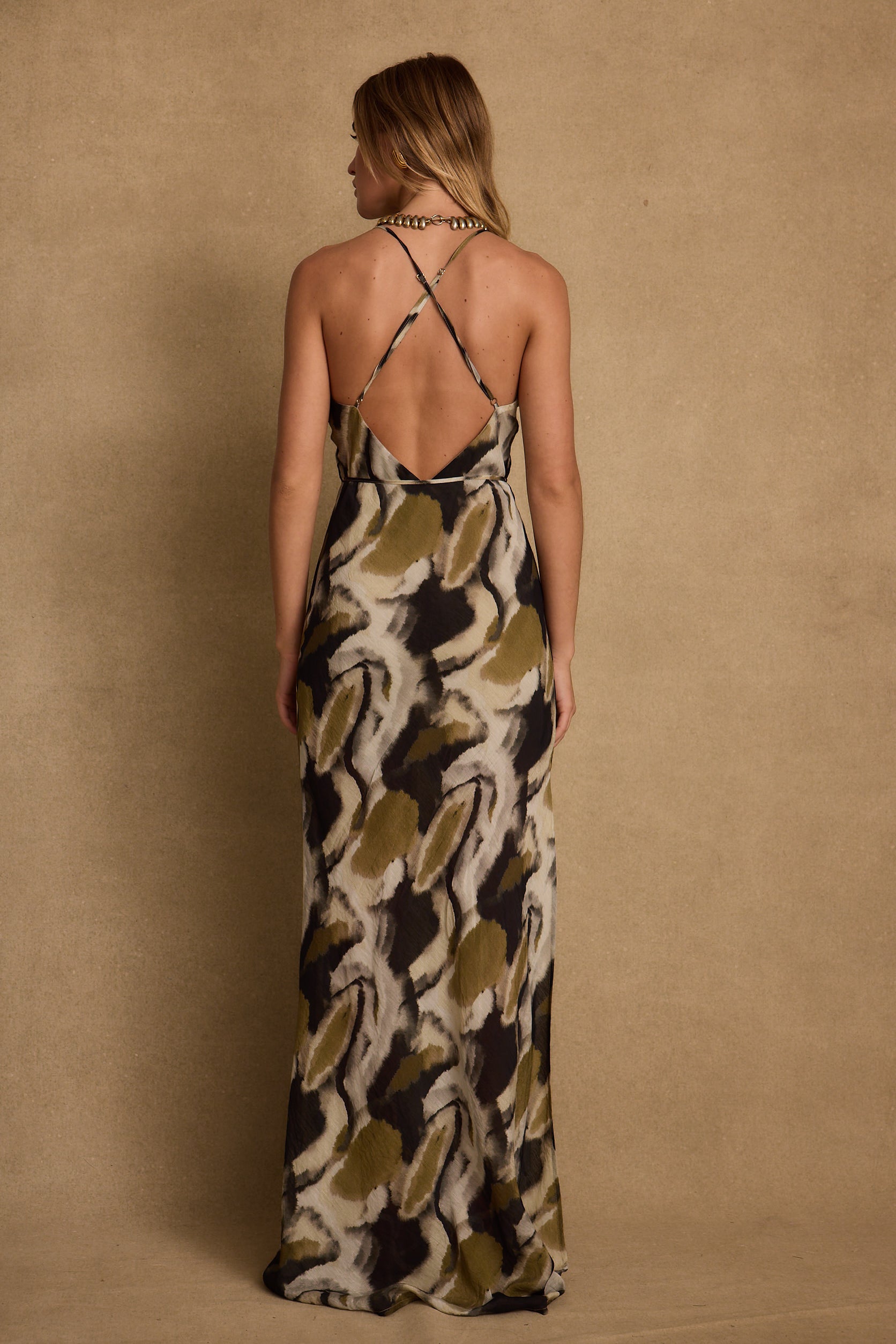 Solmar Olive Abstract Maxi Dress