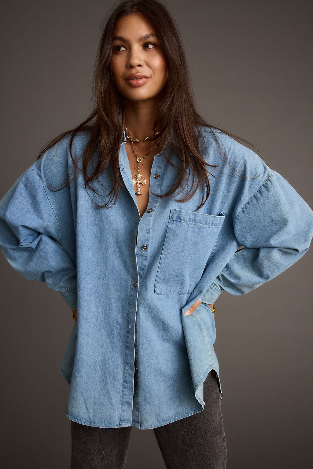 Springsteen Chambray Oversized Button Down Shirt