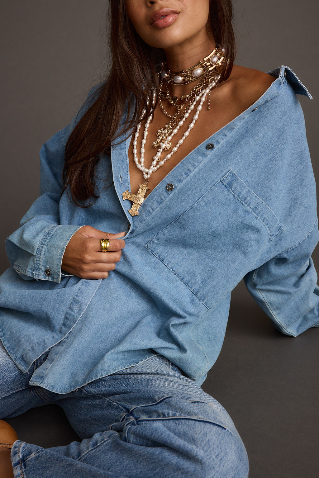 Lifestyle shot of the shirt styled for day-to-night versatility.