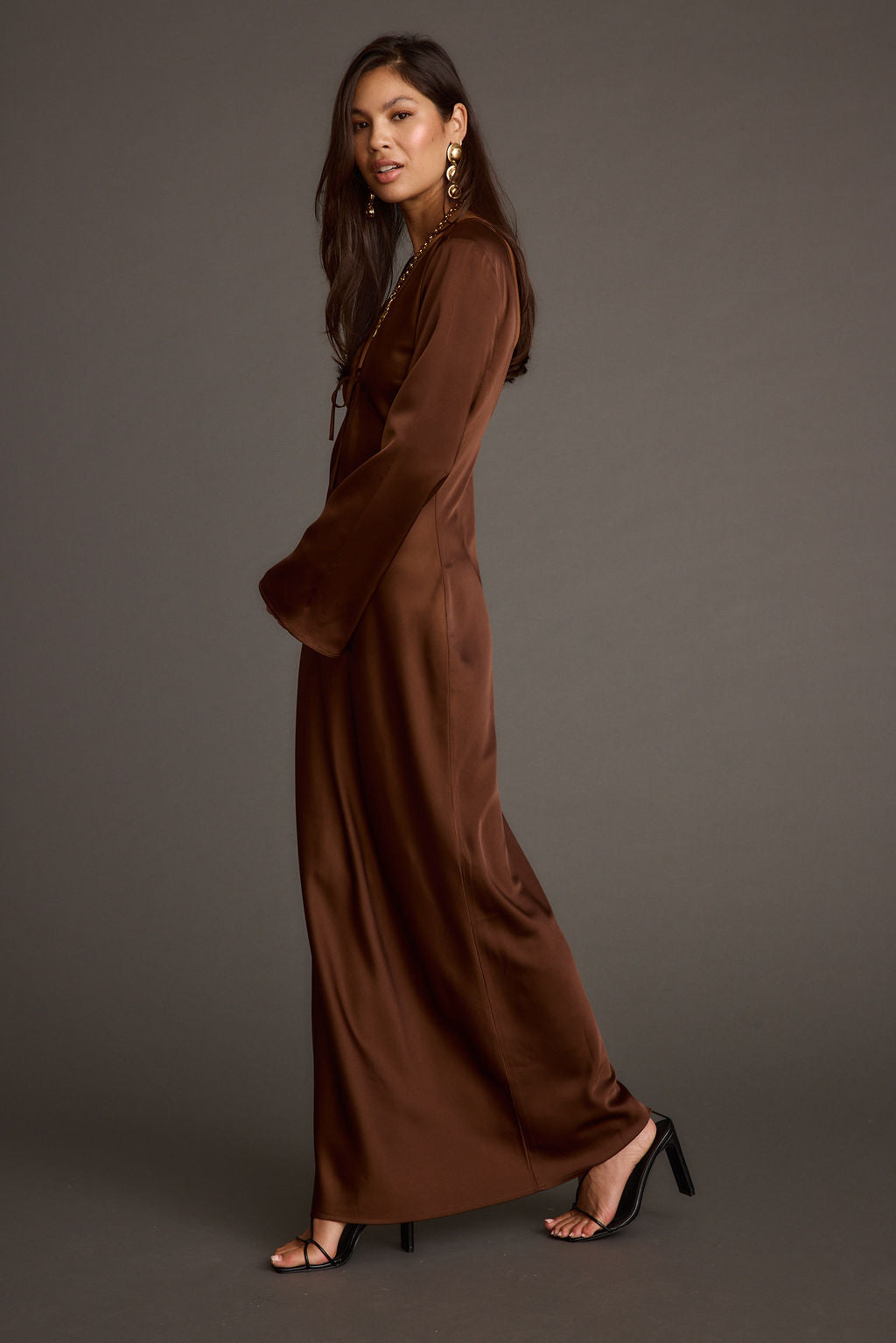 Women's Mocha Long Sleeve Dress | 12th Tribe Women's Mocha Long Sleeve Dress | 12th Tribe