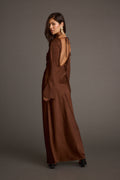 Mocha satin maxi dress with refined accents, a satin mini dress essential.