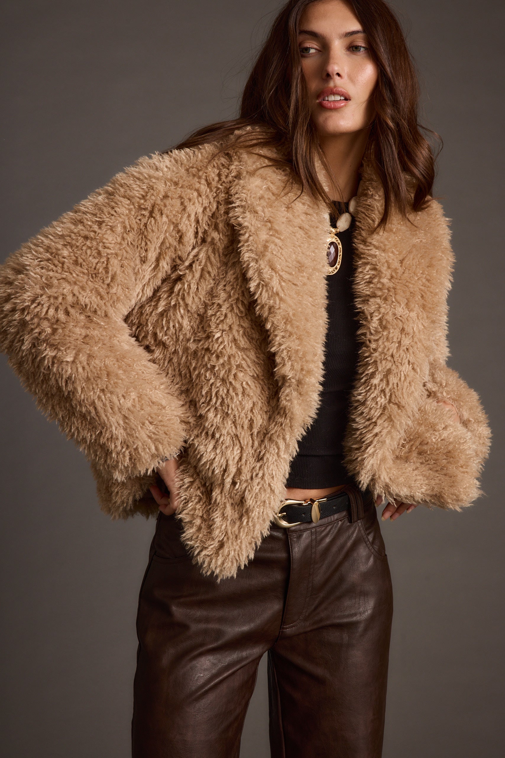 Suki Camel Shearling Coat
