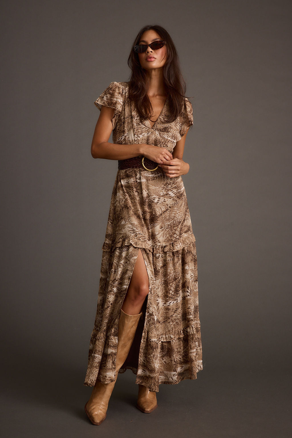 Sundance Mocha Printed Maxi Dress - XS Size - Women's Dresses