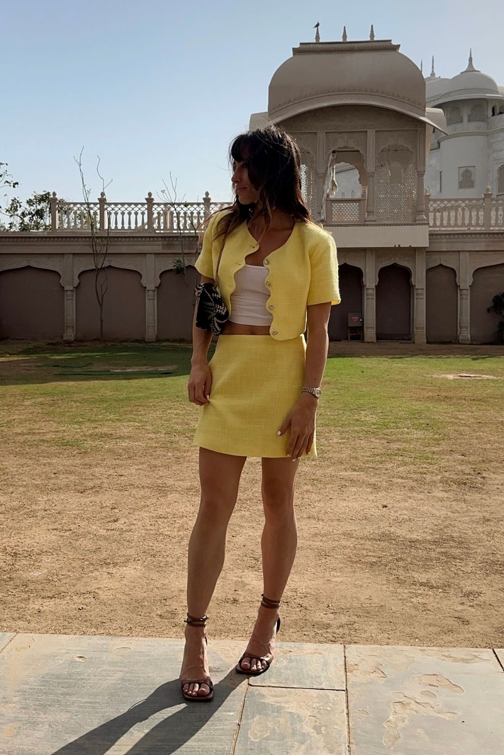 Additional view of the Sunday Yellow Cropped Jacket from a different perspective.