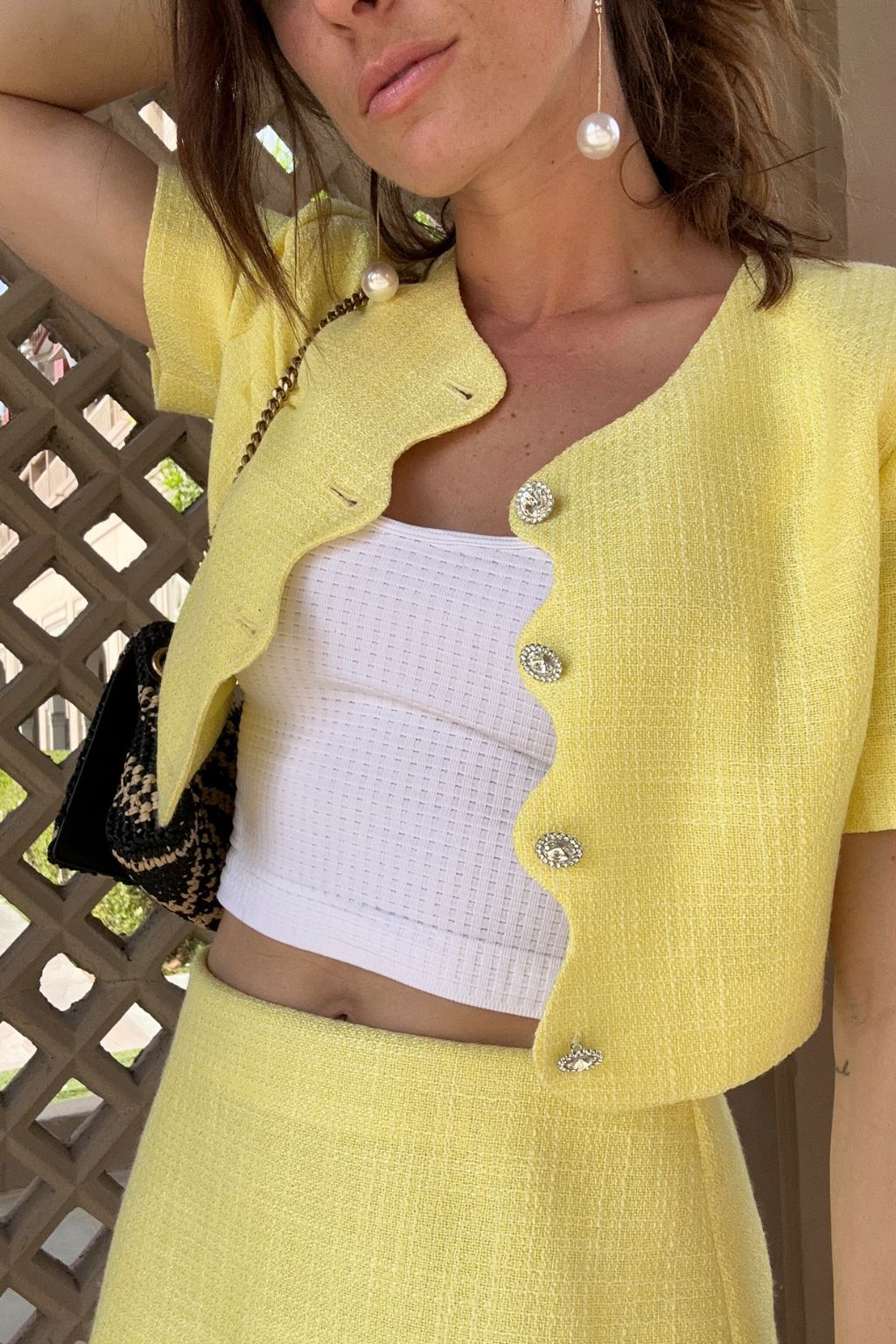 Sunday Yellow Cropped Jacket paired with complementary accessories for a polished look.