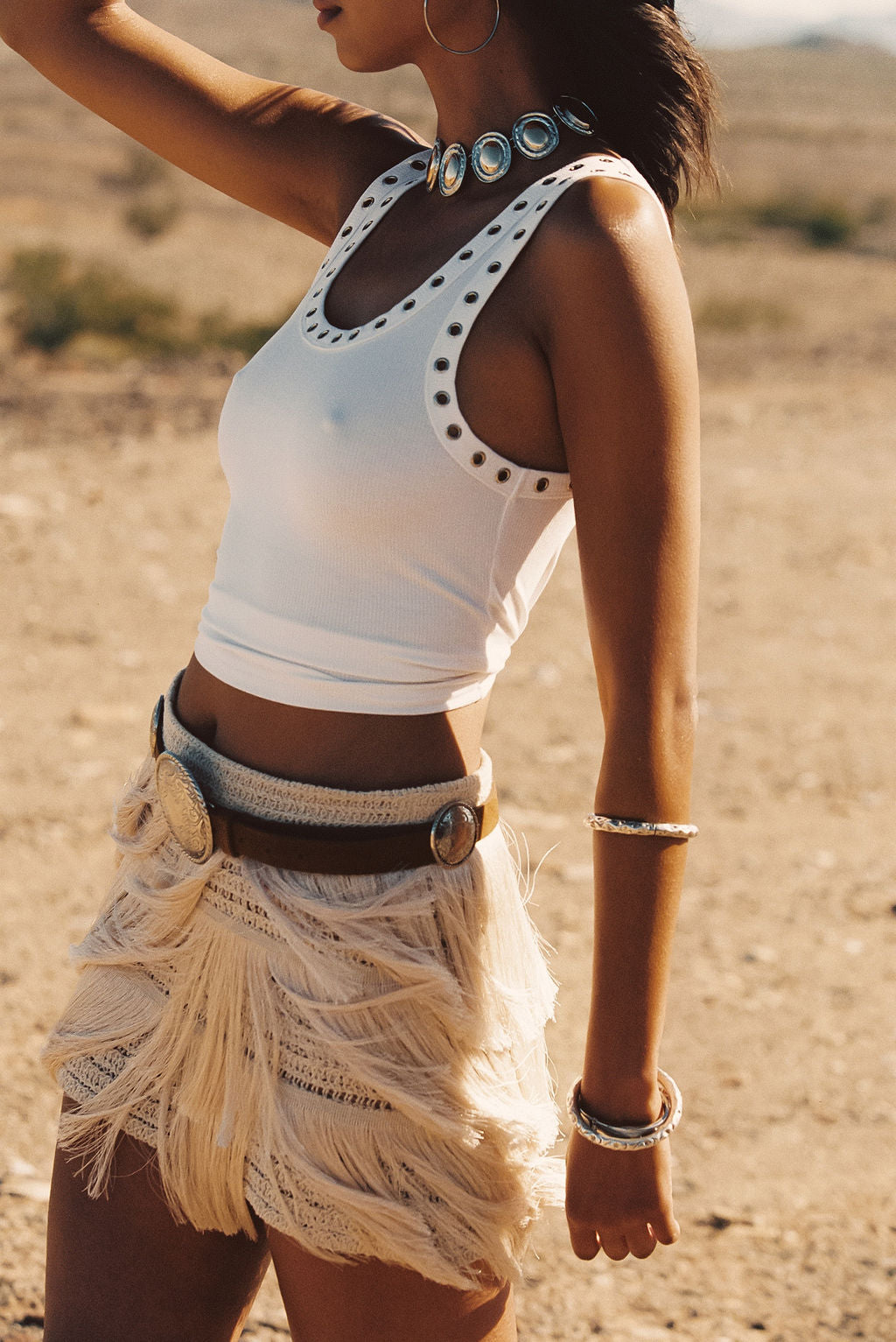 Sunwoven Natural Fringe Mini Skirt