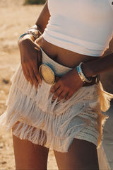 Sunwoven Natural Fringe Mini Skirt