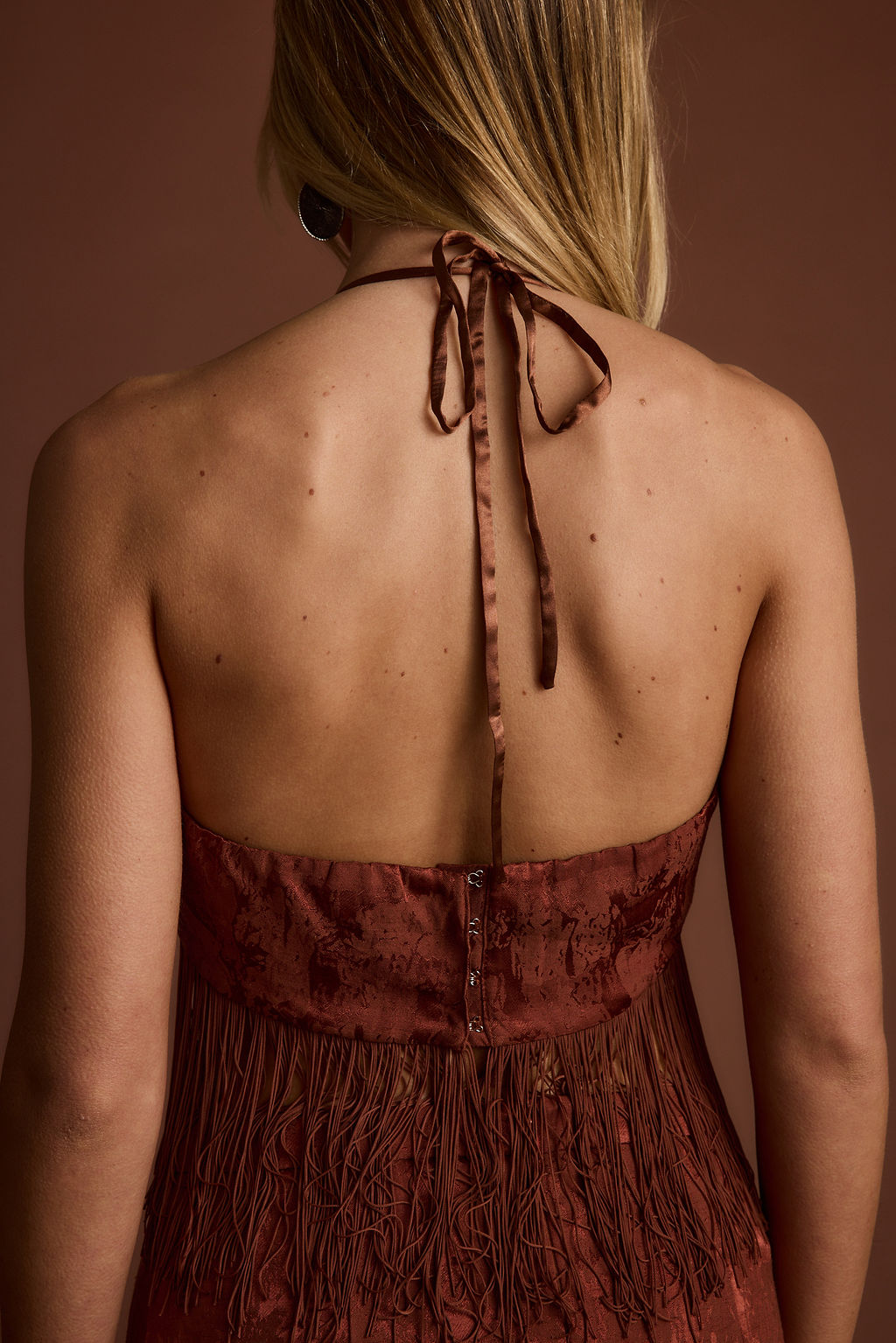 Tamsin Terracotta Jacquard Fringe Crop Top