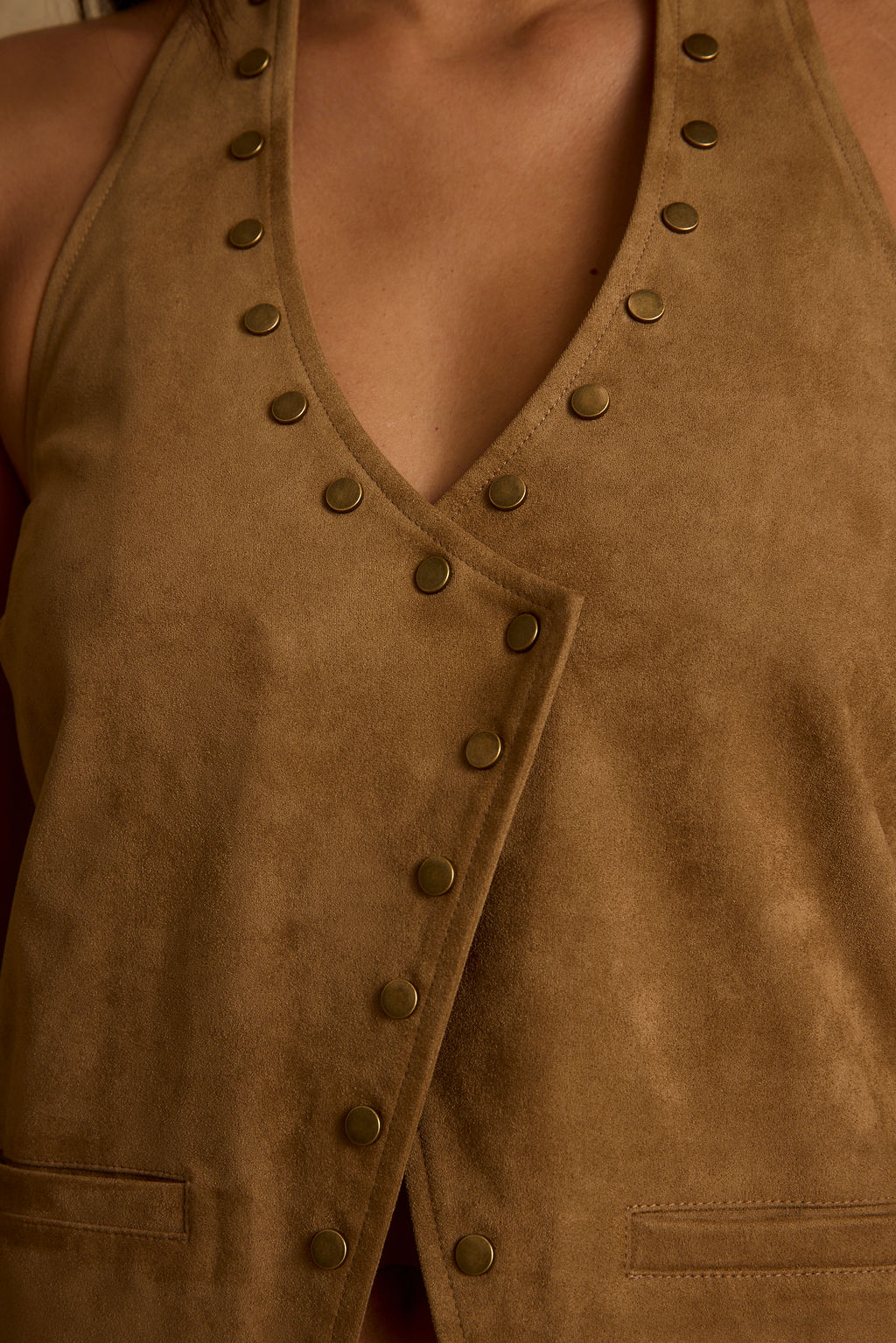 Thatcher Camel Suede Studded Top