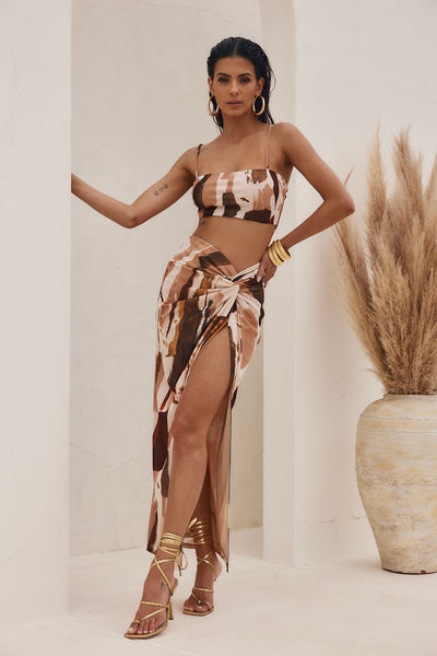 Toulouse Printed Brown Crop Top