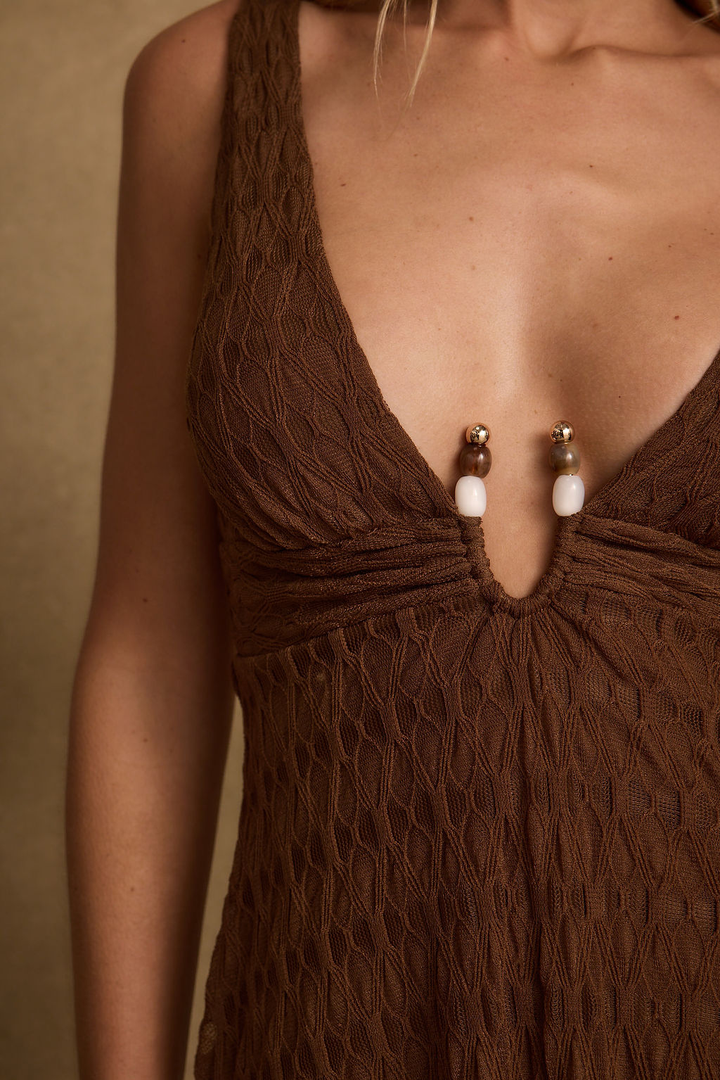 Trisha Mocha Stone Mini Dress