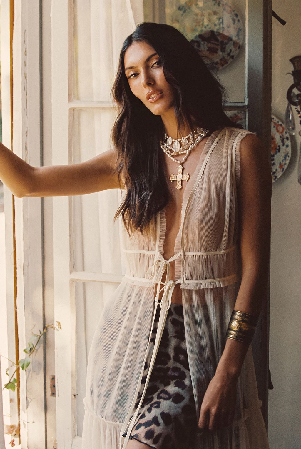 Tahliya Chiffon Cream Longline Top